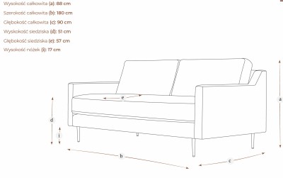 Klasyczna 2,5 Osobowa Sofa Elixir 180x90x88cm - Opcje Wyboru Tkaniny 6