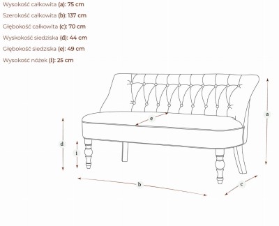 Dwuosobowa Sofa Epson 137x70x75cm - Opcje Wyboru Tkaniny 3