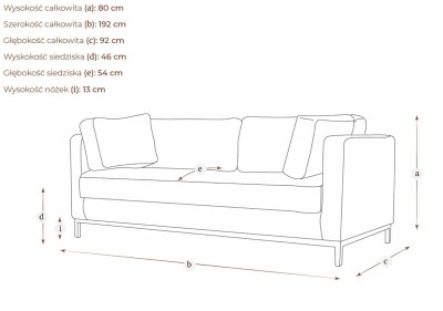 2,5 Osobowa Sofa Silvio 192x92x80cm - Opcje Wyboru Tkaniny 4