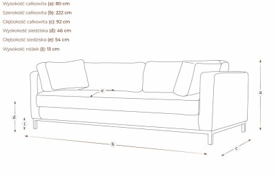 3,5 Osobowa Sofa Silvio 222x92x80cm - Opcje Wyboru Tkaniny 4