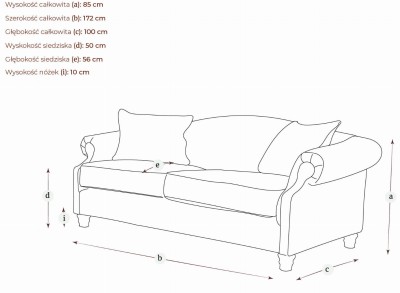 Dwuosobowa Sofa Pirs w Angielskim Stylu 172x100x82cm - Opcje Wyboru Tkaniny 3