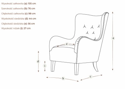Fotel Tapicerowany Typu Uszak Bibi 76x98x105cm - Różne Kolory Tkanin 5