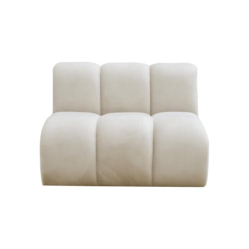 Modułowa nowoczesna sofa Cubist w kolorze jasnego beżu, o prostym kształcie, z zaokrąglonymi podłokietnikami i miękkim obiciem. Ujęcie frontalne, sofa leży na płaskiej powierzchni. Wymiary 91x89x70 cm, brak widocznych napisów lub logo.