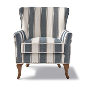 Fotel Tapicerowany w Stylu Hamptons Cavendish Niebieskie Pasy Riviera Maison