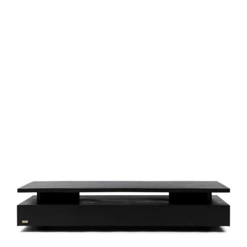 Stolik kawowy 5th Avenue Riviera Maison o wymiarach 200x70 cm, wykonany z czarnego drewna, o prostokątnym blacie. Produkt widoczny frontalnie, z wyraźnym układem i minimalistycznym designem, bez dodatkowych dekoracji.