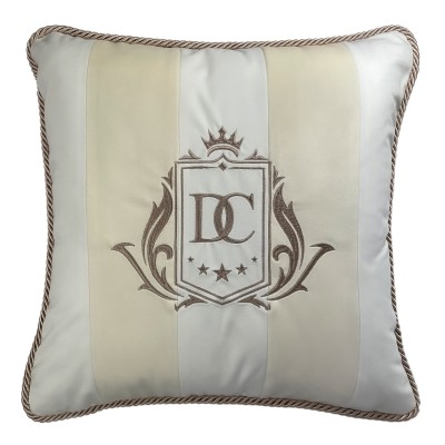 Poduszka Haftowana Dekoracyjna w Pasy Monogram - Różne Kolory Tkanin