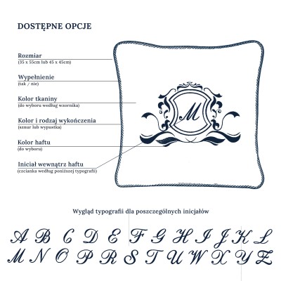 Poduszka Haftowana Dekoracyjna Monogram Lion Herb - Różne Kolory Tkanin 3