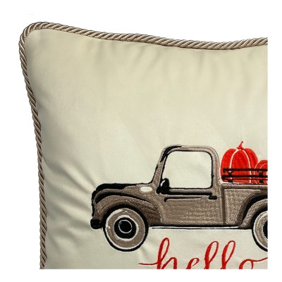 Poduszka Haftowana Dekoracyjna Pumpkin Car - Różne Kolory Tkanin 4