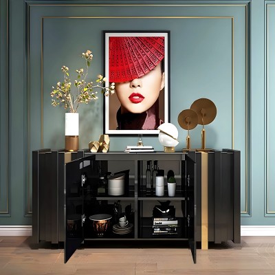 Komoda Stilig Czarna Złota 160x40x90cm 6