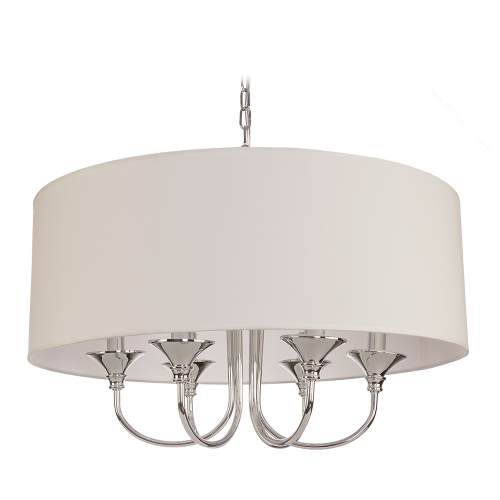 Lampa sufitowa wisząca Volare Libero, okrągła z białym abażurem i chromowanymi detalami, 60x60x35 cm, 4 źródła światła, nowoczesny design, do montażu sufitowego, widoczna od dołu.