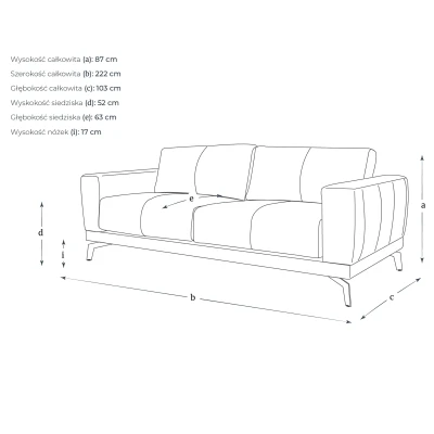 3,5 Osobowa Sofa Holm 222x103x87cm - Opcje Wyboru Tkaniny 4
