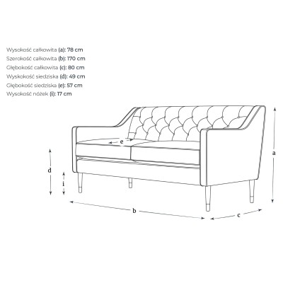 Dwuosobowa Sofa Roland w Stylu Chesterfield 170x80x78cn - Opcje Wyboru Tkaniny 3