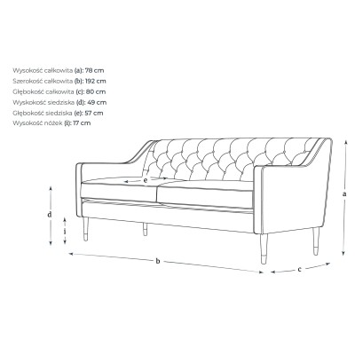 Elegancka Pikowana 2,5 Osobowa Sofa Roland 192x80x78cm - Opcje Wyboru Tkaniny 4