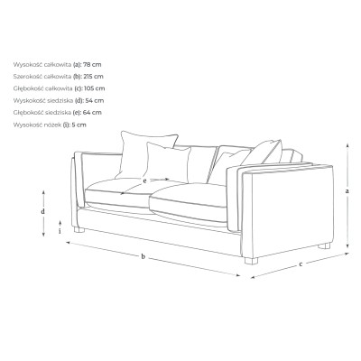 Trzyosobowa Sofa Empirio 215x105x78cm - Opcje Wyboru Tkaniny 4