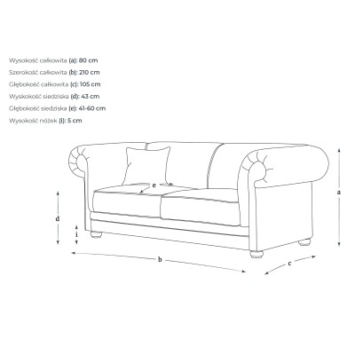 Trzyosobowa Elegancka Sofa Margo Chesterfield  210x105x80cm - Opcje Wyboru Tkaniny 4