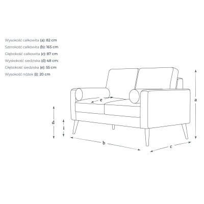 Dwuosobowa Sofa Calypso  w Stylu Sskandynawskim 165x87x82cm - Opcje Wyboru Tkaniny 4