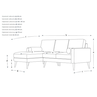 Wieloosobowy Narożnik Calypso w Stylu Skandynawskim 210x155-87x82cm - Opcje Wyboru Tkaniny 4