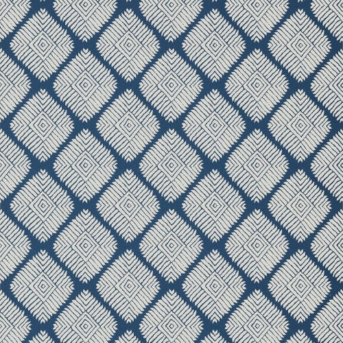 Tapeta Thibaut Anna French AUSTIN DIAMOND w kolorze granatowym z białym wzorem diamentowym i roślinnym. Frontalne ujęcie ukazuje powtarzający się, teksturowany motyw, idealny do stylizacji wnętrz. Wysoka jakość materiału zapewnia trwałość.