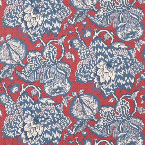 Tapeta Thibaut Anna French WESTMONT w kolorze czerwonym z niebieskimi, kwiatowymi wzorami, o gładkiej fakturze; układ z detalami roślinnymi na jednolitym tle. Idealna do stylizowanych wnętrz.