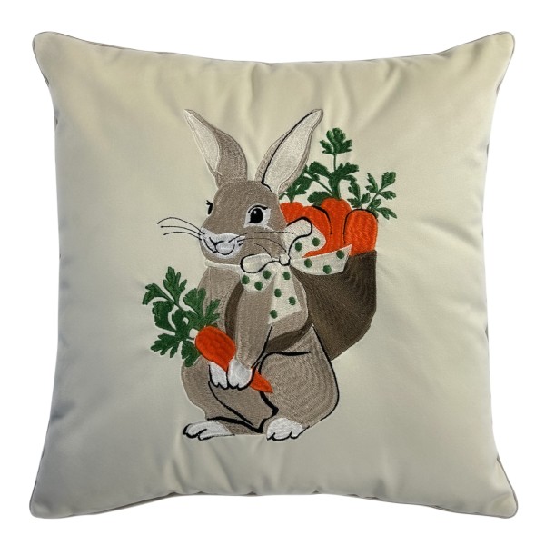 Poduszka Haftowana Dekoracyjna Zajączek z Marchewkami - Różne Kolory Tkanin