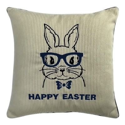 Poduszka Haftowana Dekoracyjna Bunny Happy Easter - Różne Kolory Tkanin 2