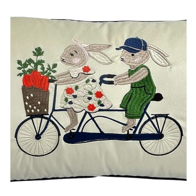 Poduszka Haftowana Dekoracyjna Zajączkowy Tandem - Różne Kolory Tkanin 3