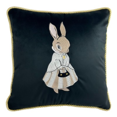 Poduszka Haftowana Dekoracyjna Velvet Zając Girl - Różne Kolory Tkanin 2