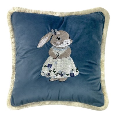 Poduszka Haftowana Dekoracyjna Bunny Girl - Różne Kolory Tkanin 2