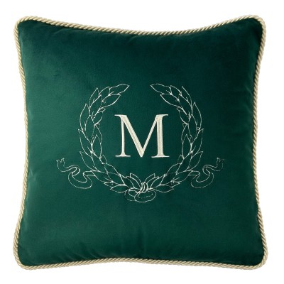 Poduszka Haftowana Dekoracyjna Velvet Laur Monogram - Różne Kolory Tkanin