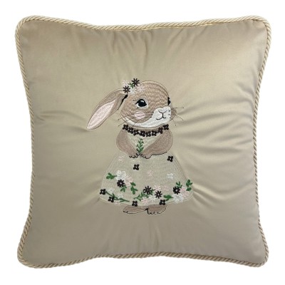 Poduszka Haftowana Dekoracyjna Bunny Girl - Różne Kolory Tkanin 2