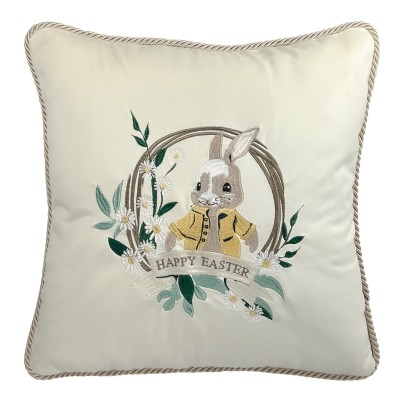 Poduszka Haftowana Dekoracyjna Happy Easter - Różne Kolory Tkanin 2