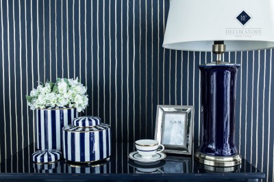 Waza Ceramiczna, Amfora Stripes Biało-Granatowa 22 5