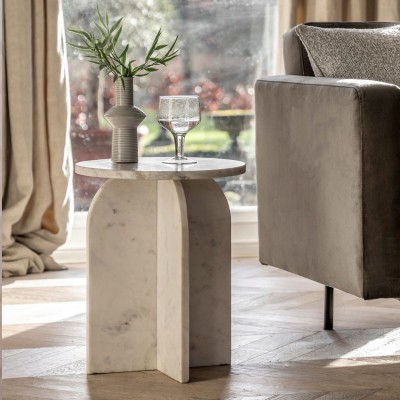 Marmurowy Biały Stolik Pomocniczy Marble White 40x40x50cm 3
