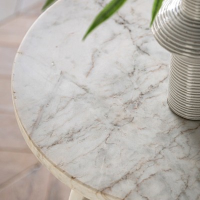 Marmurowy Biały Stolik Pomocniczy Marble White 40x40x50cm 5