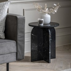 Marmurowy Czarny Stolik Pomocniczy Marble Black 40x40x50cm