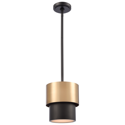 Lampa wisząca Ruota Alabaster w kolorze mosiądzu i czerni, z okrągłą podstawą o średnicy 20 cm i wysokości 23 cm, na długim kablu. Idealna do nowoczesnych wnętrz na jednolitym tle.