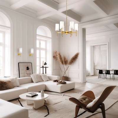 Elegancka Lampa Sufitowa Radiso Mosiądz z Białymi Abażurami 70x70x39cm 3