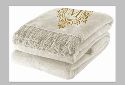 Personalizowany Koc Beżowy z Haftem Monogram 150x200cm 3