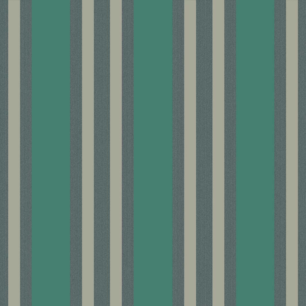 Tapeta Cole and Son Polo Stripe w kolorze zielonym i srebrnym, o wzorze pionowych pasów. Ujęcie frontalne, ukazuje matową strukturę. Produkt idealny do dekoracji wnętrz, stworzony z trwałego materiału, bez dodatkowych napisów czy logo.