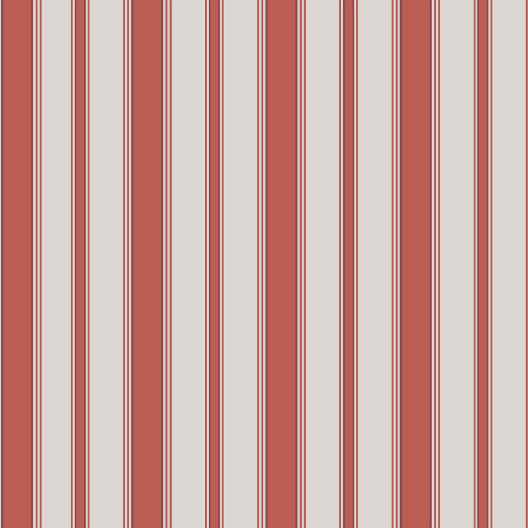 Tapeta Cole and Son Cambridge Stripe w kolorze czerwono-białym, z widocznymi klasycznymi pasami. Produkt ukazany frontalnie, z fokusowaniem na wzór. Tło jednolite, co podkreśla detale tapety. Idealna do aranżacji wnętrz.