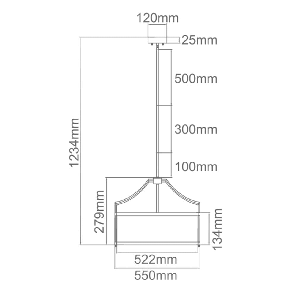 Lampa sufitowa wisząca Stesso w kolorze złotego połysku, o wymiarach 55x27,9 cm. Stylowy kształt z metalowego wykończenia. Produkt wiszący, z widocznym zawieszeniem. Zdjęcie przedstawia dokładne wymiary lampy, podkreślające jej proporcje.
