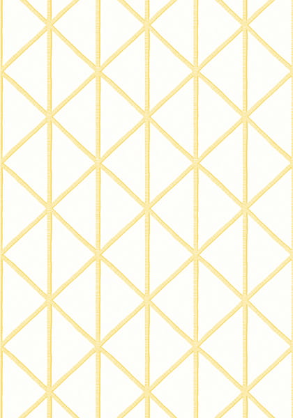 Tapeta Thibaut Box Kite w kolorze białym z żółtym wzorem w formie rombów. Produkt ukazany frontalnie, rozwinięty w całości, na jednolitym tle. Wzór geometryczny nadaje nowoczesny charakter, bez dodatkowych elementów czy tekstów.