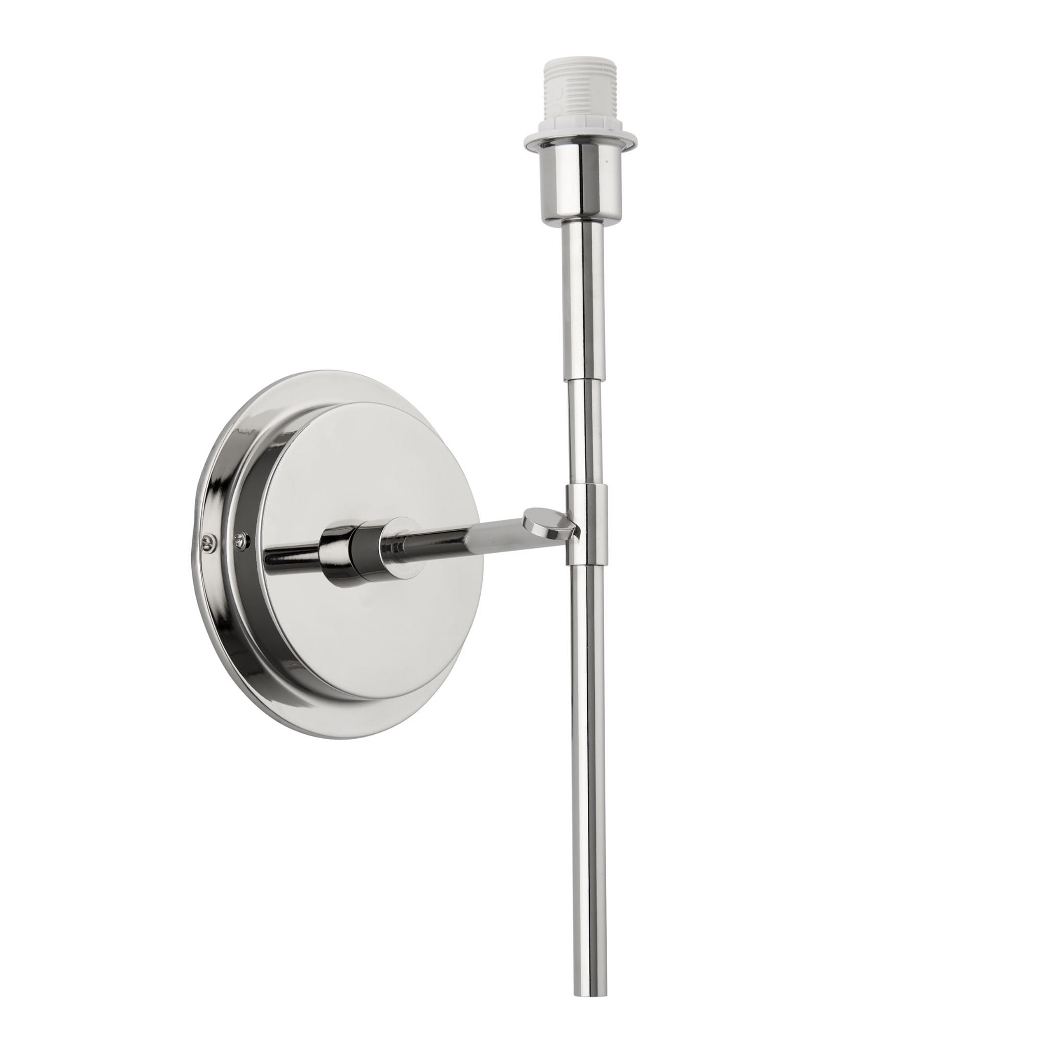 Kinkiet Rennes Metal w kolorze niklu, wysokość 35 cm. Produkt przedstawiony z boku, z widoczną okrągłą podstawą i prostą, metalową rurą mocującą. Brak żarówki. Tło białe, co podkreśla nowoczesny, minimalistyczny design kinkietu.