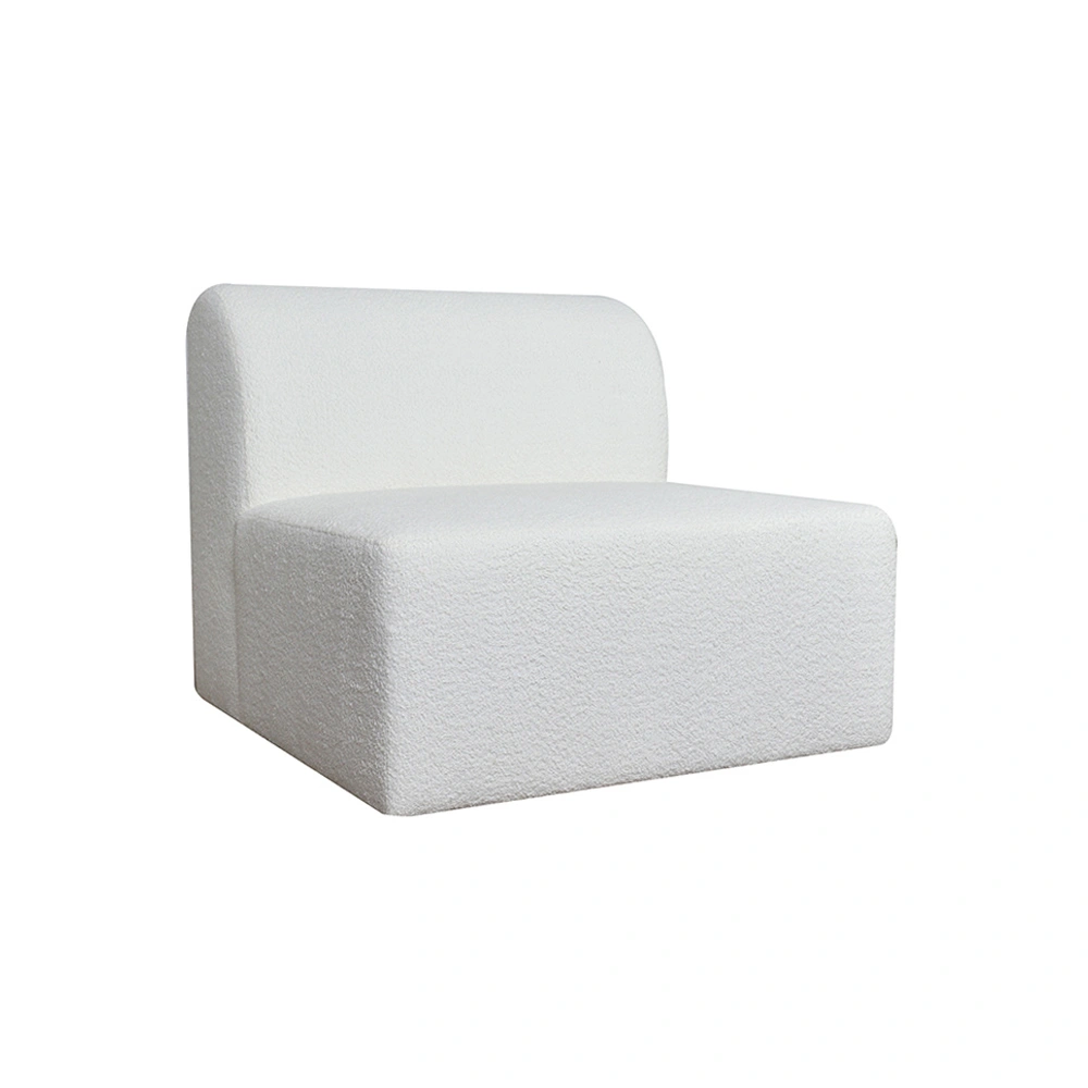 Elegancka sofa modułowa Laris w kolorze białym, z prostym, kwadratowym siedziskiem i lekko zaokrąglonym oparciem. Ujęcie frontalne, produkt leży na jednolitym tle. Materiał tapicerski ma teksturowaną powierzchnię, tworzącą nowoczesny design.